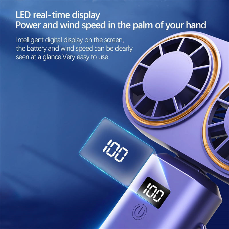 USB Handheld Mini Fan Foldable Portable Neck Hanging Fans 5 Speed USB Rechargeable Fan With Display Screen